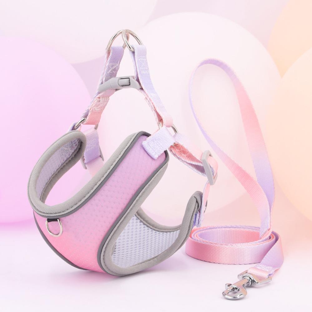 With Reflective Strap Dog Chest Back Dog Leash Gradient Color Dog Walking Leash  Puppy