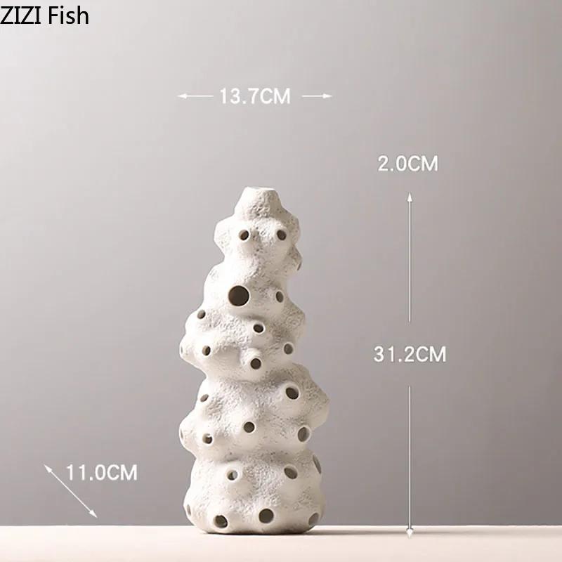 Creative Wind Tunnel Ceramics Vases Artificial Flowers Flower Arrangement Desk Decoration White Coral Porcelain Vase Home Decor