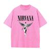 T-shirt Lavata Vintage Nirvana Punk Rock Angelo d'Argento Stampa Teschio Maniche Corte Larghe