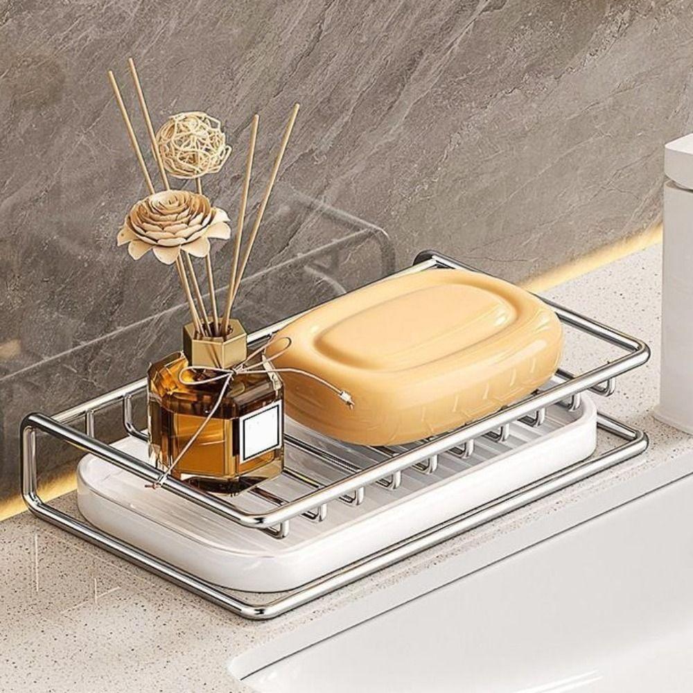 Space Saving Soap Storage Rack Stainless Steel Soap Sponge Tray Practical Sink Drain Rack Shower