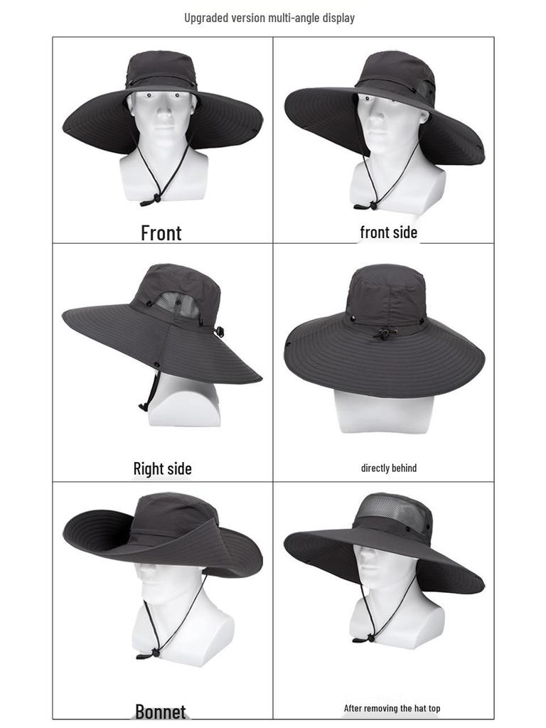 Męski kapelusz przeciwsłoneczny z szerokim rondem - Letni kapelusz słomkowy ochronny na zewnątrz do wędkowania i budowy.