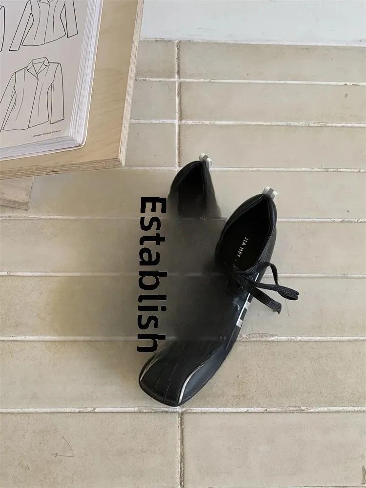 

Fashion Korean Style Women s Ballet Slippers 2025 Spring New Design Sensibility Flat Bottom Tied Shoes Adult Color Block Style 35 чёрный