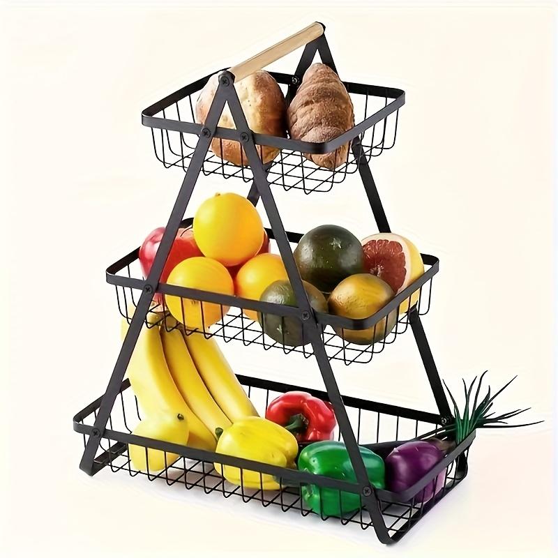 2/3-Tier Ventilated Mesh Basket Multifunctional Kitchen Storage Organizer with Handle for Fruits Snacks Vegetables Home Tabletop Countertop Decor