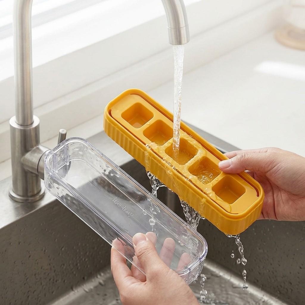 Reusable Ice Cube Tray With Lid Refrigerator Plastic Ice Mold 5 Grids Ice Cube Maker Kitchen Accessories Bar Tools Ice Cube Box