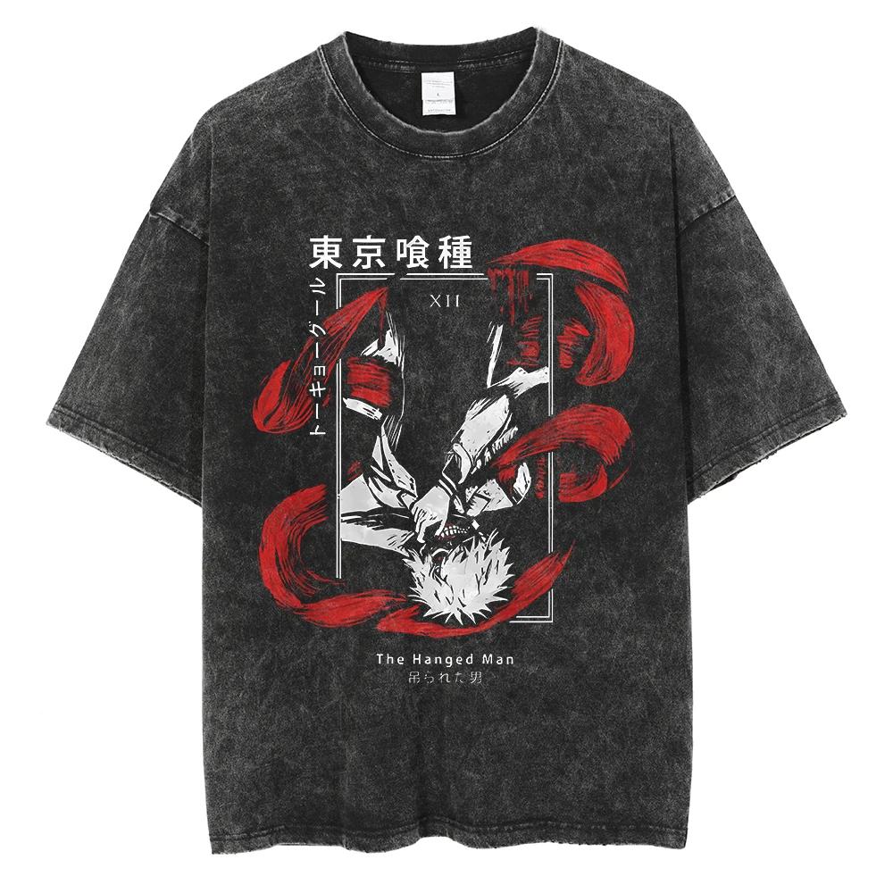 Anime Tokyo Ghoul Ken Kaneki Grafik T-Shirt Herren Vintage Gothic T-Shirts Lässig Locker Manga T-Shirt Harajuku Herren Baumwoll-T-shirt