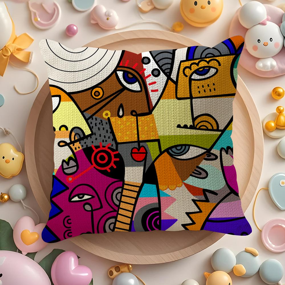 Colorful Abstract Faces Pillow Case Pattern Printed Pillowcase For Living Room Sofa Cushion Cover  Bedroom Decor