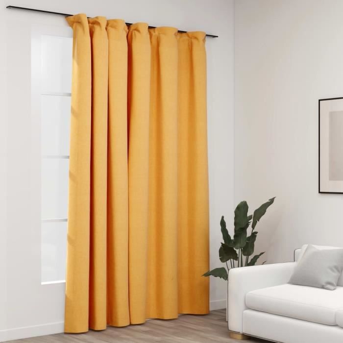 VidaXL Linen Look Blackout Curtain with Hooks Yellow 290x245 Cm