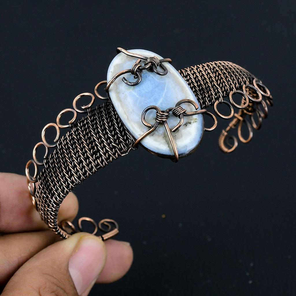 Owyhee Opal Bangle, 999 Copper Wire Wrapped Jewelry, Gemstone Bangle, Gift For Her Handmade Dainty Jewelry
