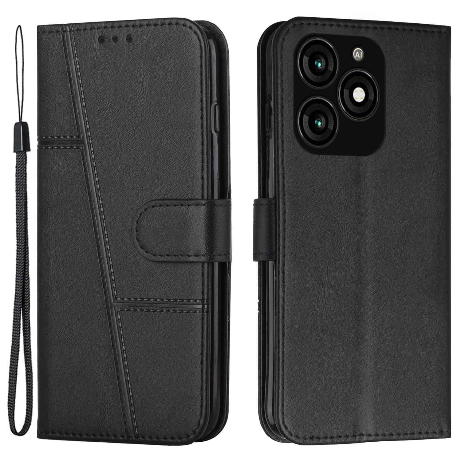 

Leather Wallet Case for itel A70 Phone Stand Cover Calf Texture Black