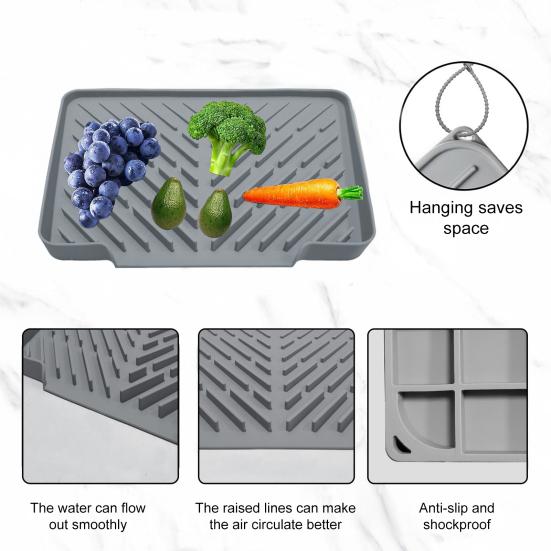 Silicone Drain Mat Kitchen Sink Slope Design Heat-Resistant Drain Pad Cookware Drying Tray Air Circulation Drain Mat