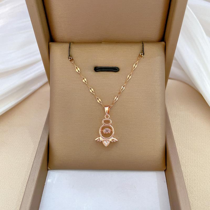 Angel Smart Light Luxury Temperament Gorgeous Full Diamond Necklace Female Versatile Collarbone Chain Titanium Steel Chain