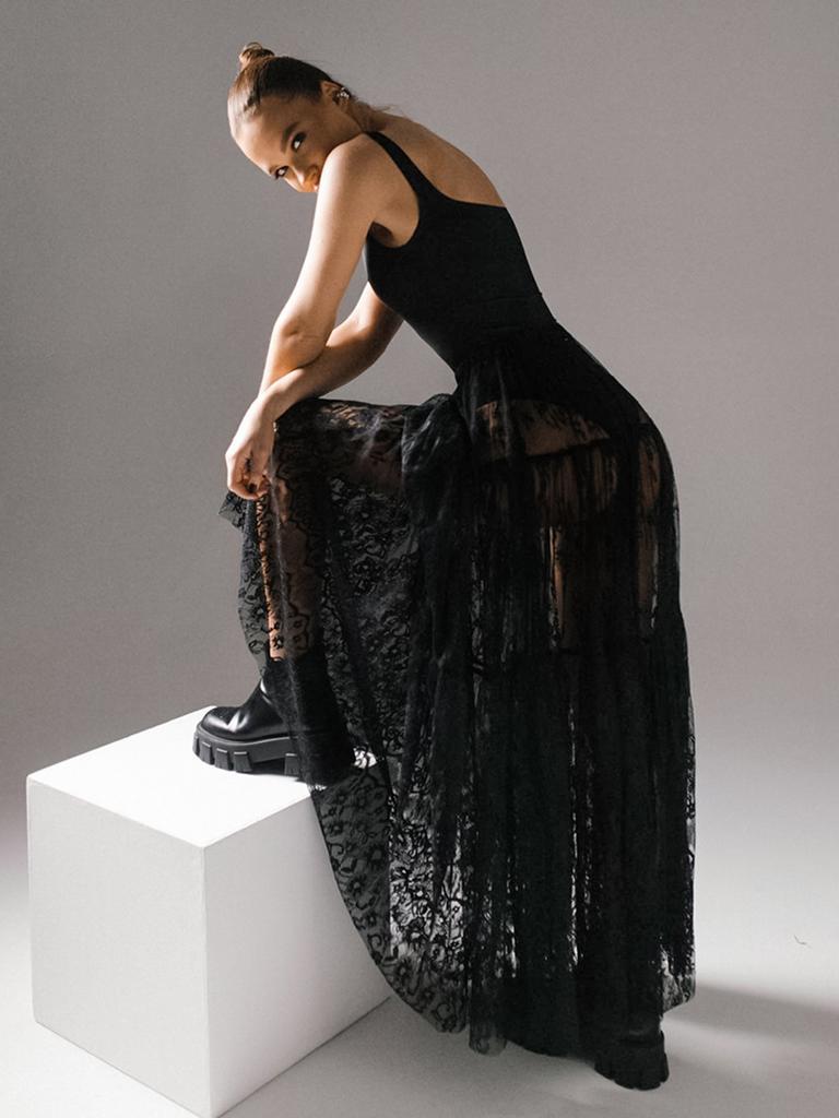 New Women's Long Dress Black Sexy Sheer Lace High Waist Business Commute Elegant Skirt