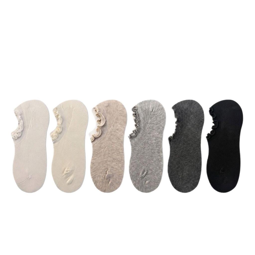 Sweet Cream Anti-slip No-show Lace Socks - Soft, Breathable Cotton for Students