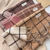 Checkered Imitation Cashmere Warm and Tassel Simple and Luxurious Style Scarf for Autumn and Winter