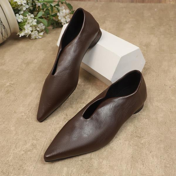 Fashion Pointed Toe Retro Woman Shoes Casual Female Sneakers Oxfords Shallow Mouth Flats Slip-on Low Heels Leather Dress Slip On Comfort