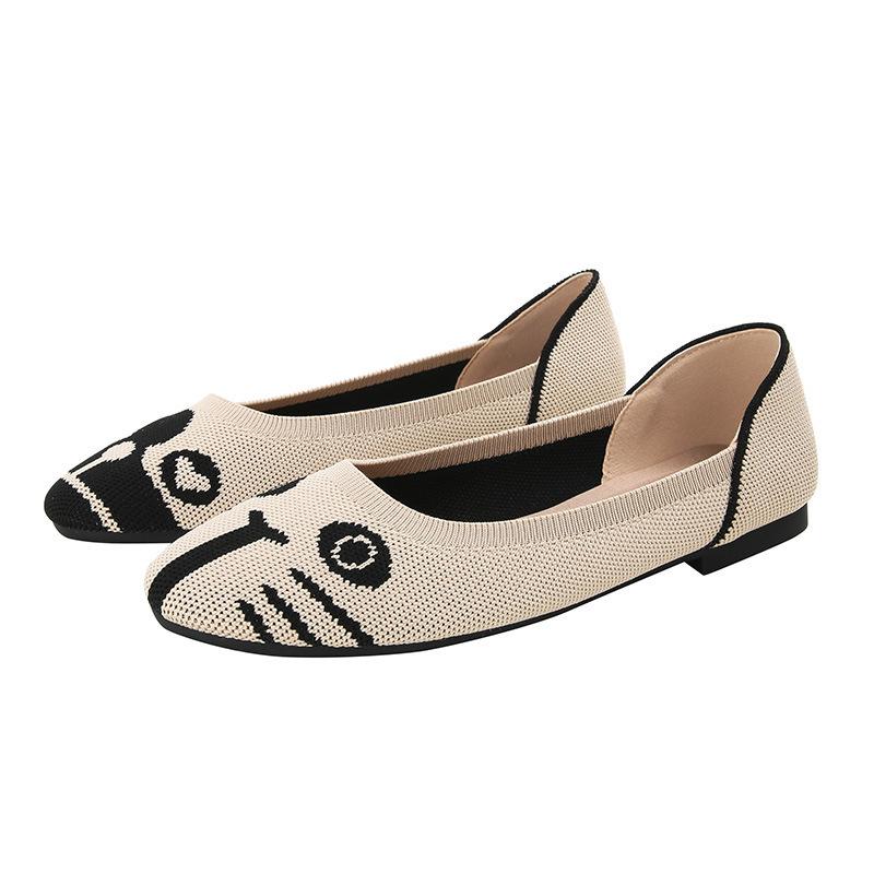 Spring and Autumn Flying Single Shoes Doudou Flat Bottom Floating Shoes Round Head Boat Shoes Knitted Flying Thread