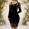 Women Plus Size Asymmetrical Cold Shoulder Long Sleeve Printed Green Black Bodycon Dress