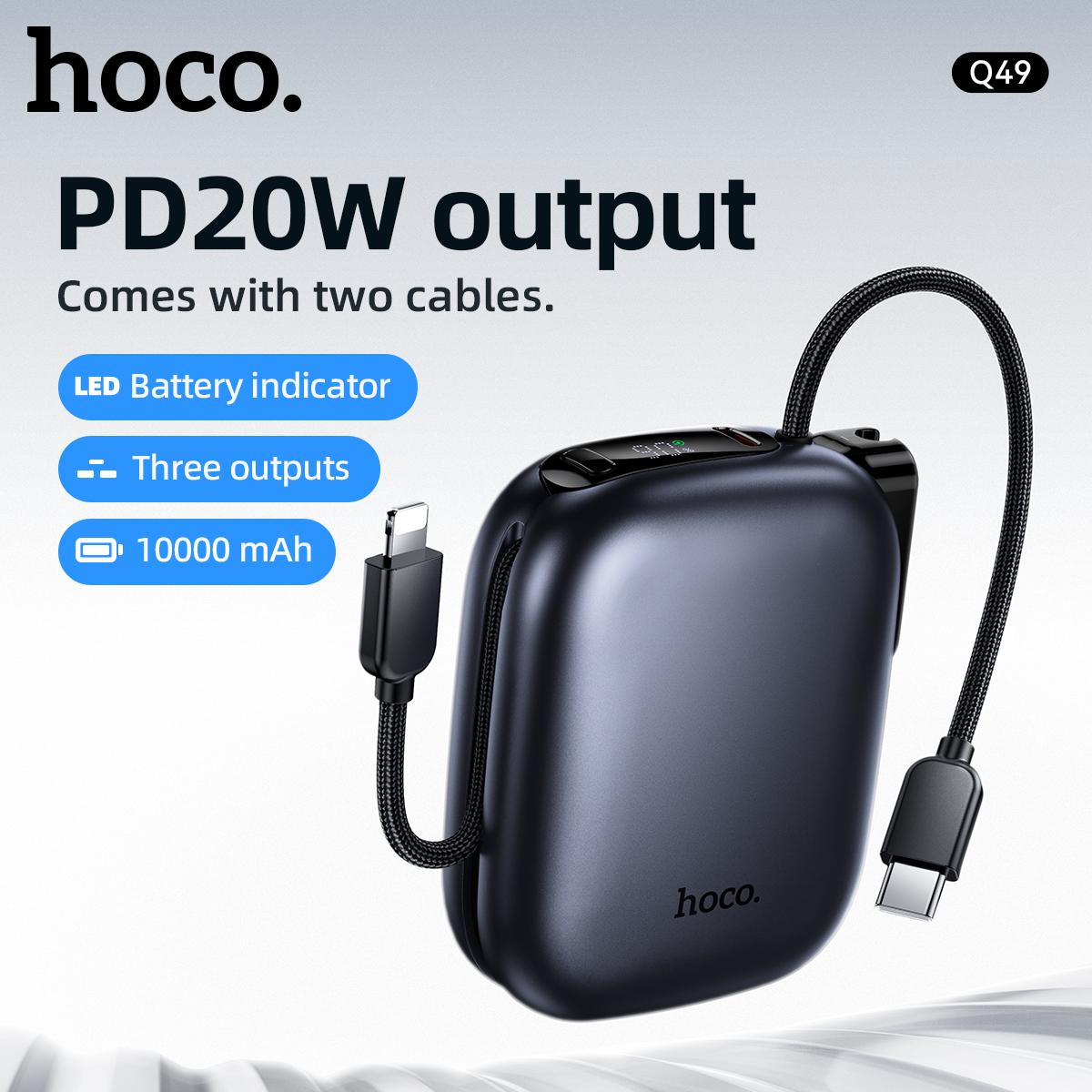 

Hoco . PD20W Power Bank Q49 с кабелем 10000 мАч Портативный Цифровой дисплей Быстрая зарядка темно-серого