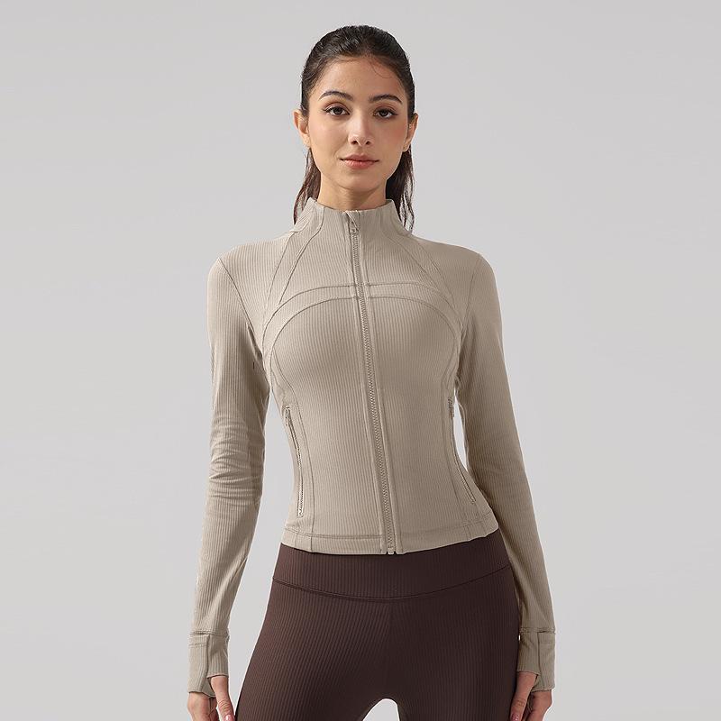 

Жіноча ребриста куртка для йоги Lulu - Універсальний, вологовідвідний, швидковисихаючий спортивний топ зі стійкою та блискавкою. S