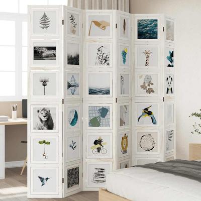 Room Divider, 6-Panel, White, Solid Paulownia Wood