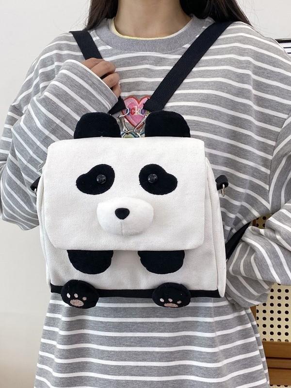 Cute Cartoon Panda Canvas Bag With Zipper Closure For Daily Use And School