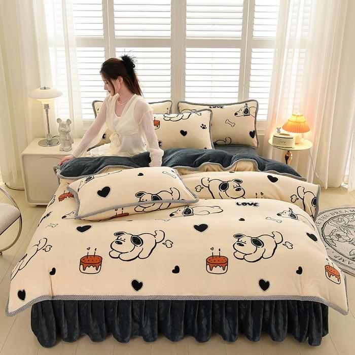 2025 Milch-Samt-Flanell 4-teiliges Set: Bettbezug aus Korallenfleece Klasse A