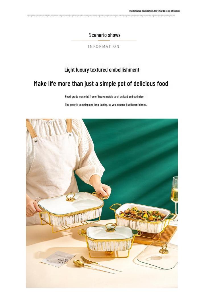 Luxury Ceramic Tableware Set: Rectangular Baking Pan, Casserole Stand, Candle-Heated Soup & Dry Pot