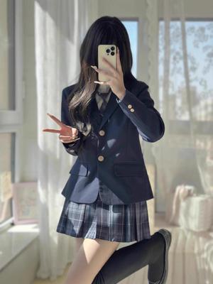 Uniforme JK Style Académie Japonaise Automne/Hiver pour Femmes: Ensemble Blazer sans repassage et Jupe à carreaux