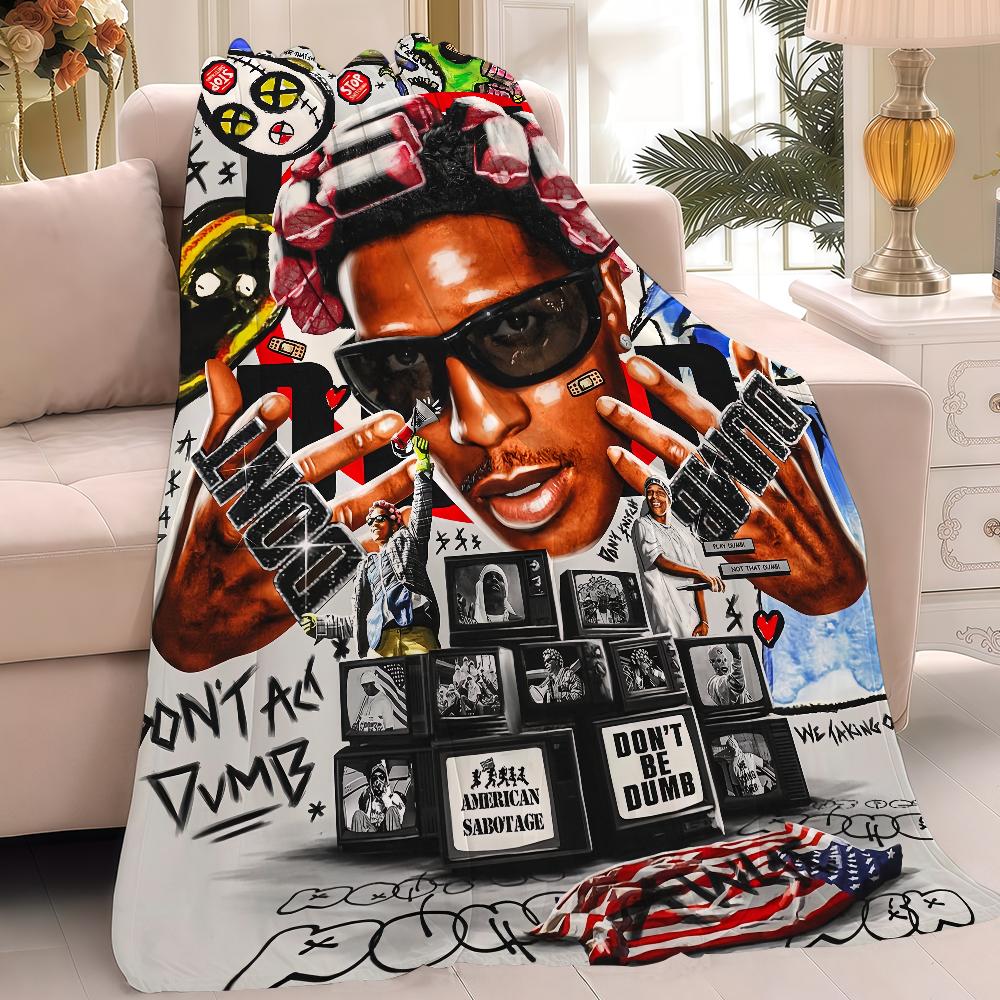 Rapper A-Asap-Rocky Don't Be Dumb Blanket Warm Soft Suitable For Bedroom Sofa Bed Living Room Office Travel Camping Gifts