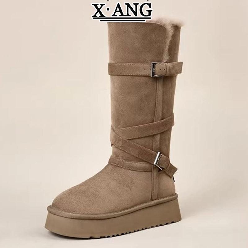 Sheepskin and fur integrated Sangpo snow boots women's winter velvet thickened warm Northeast large cotton shoes platform boots