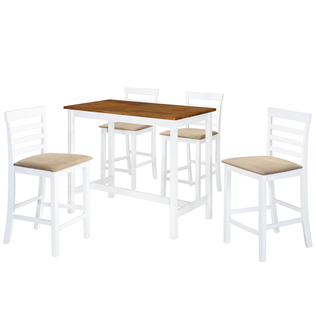 Bar Table Set with Chairs 5 Piece Solid Wood Brown and White