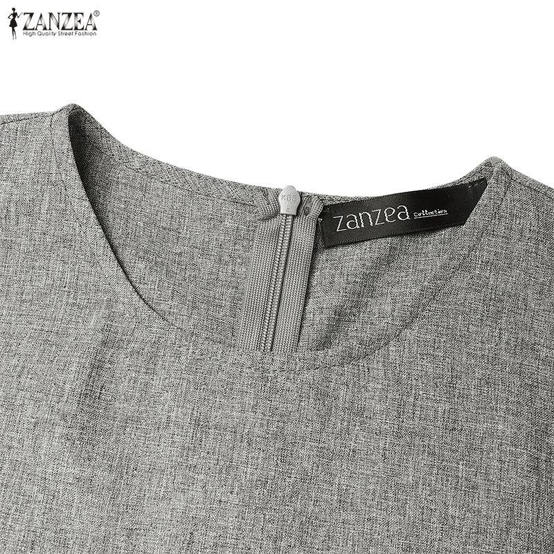 ZANZEA Damen Lässig Rundhals Sommer Kurzarm Elegantes Kleid