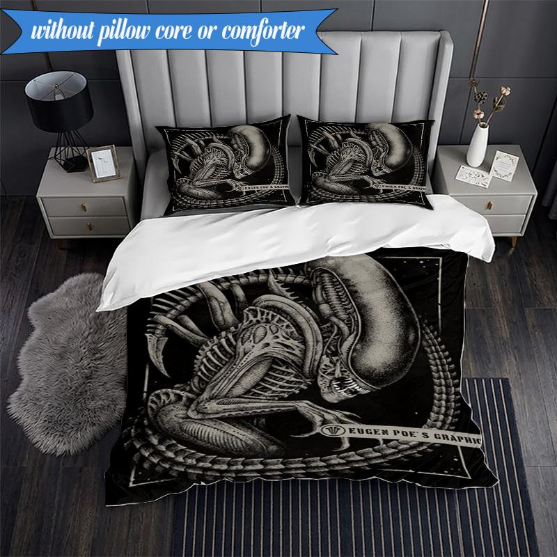 Alien Horror Artwork 3pcs K-pop Music Group Bedding set,Ideal for Bedroom, Dormitory,Including Duvet Cover And 2pcs Pillowcases,Fan Gifts
