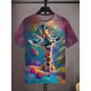 Summer Round Neck Colorful Animal Giraffe Pattern 3D Print Top Fashionable Casual Short Sleeved Men's T-shirts