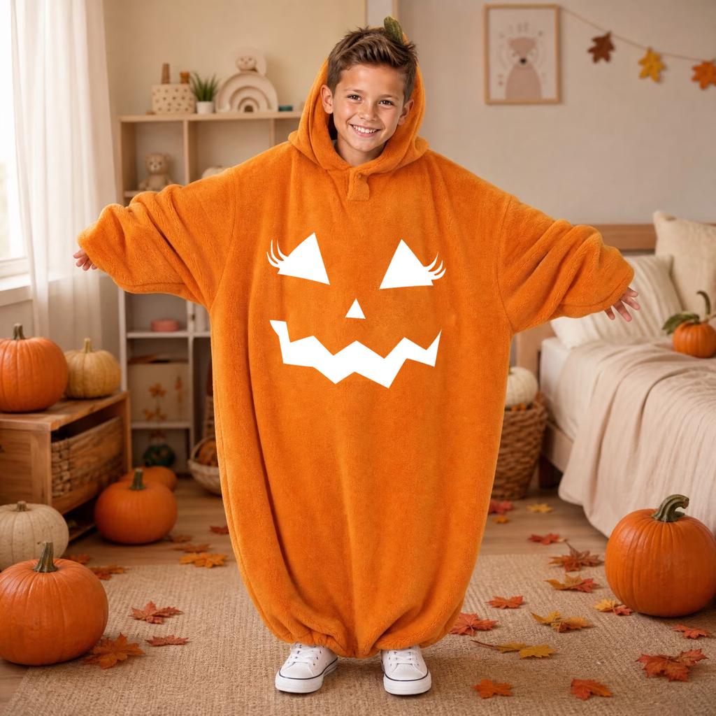 Kids' Halloween Printed Flannel Romper Pajama Set for Loungewear