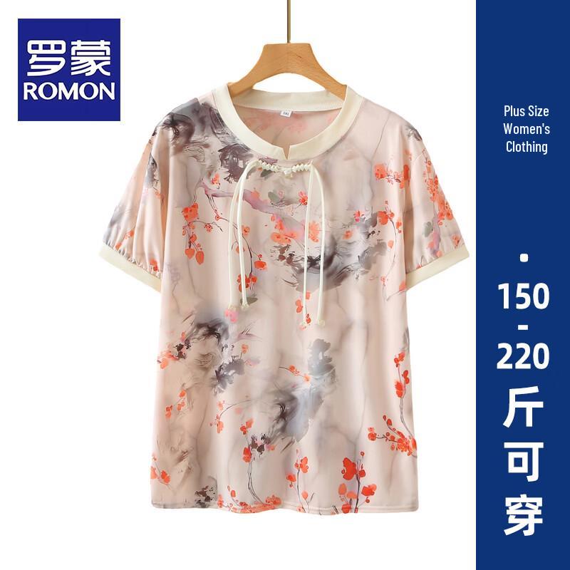 

ROMON Women s Plus Size Jacquard Short Sleeve T-Shirt 6XL