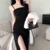 New summer two-color suspender split pleated dress new pure desire wind light and mature temperament medium and long dress women