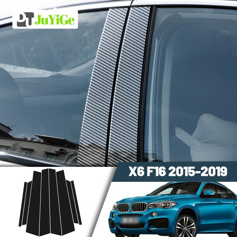 Glossy Black Carbon Fiber Window Door Deal B C Pillar Post Cover Sticker For BMW X6 F16 2015- 2016 2017 2018