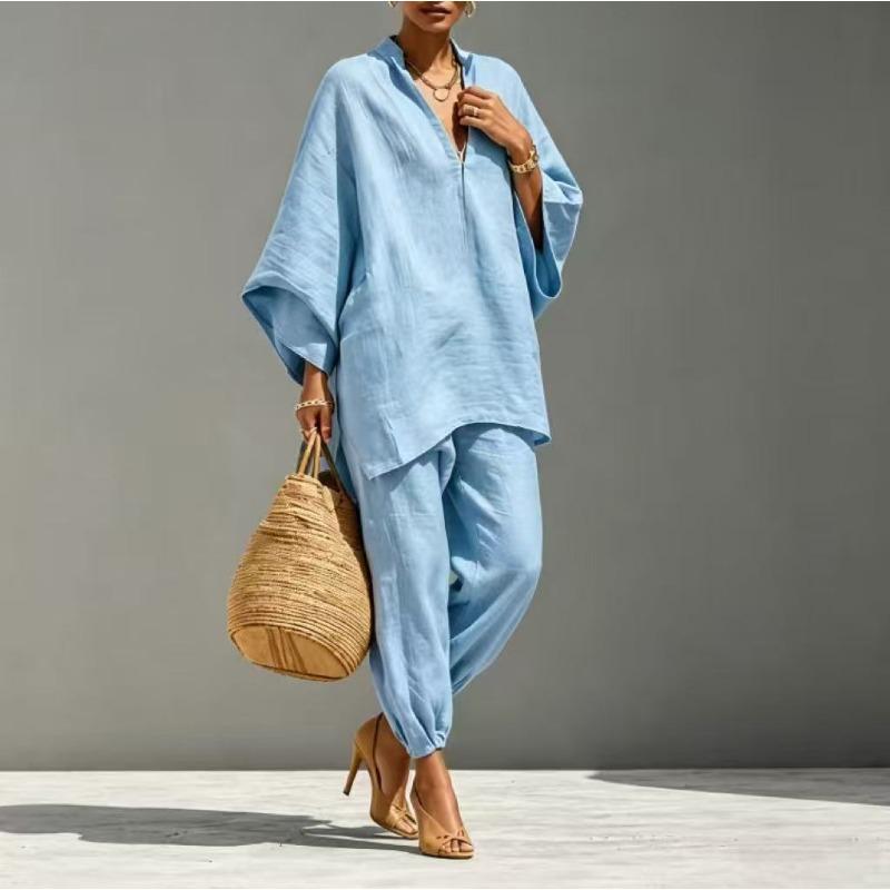 TIFICY Women's Fashion Casual Spring Autumn Solid Color Print Long Sleeve V-Neck Trousers Pants Suits
