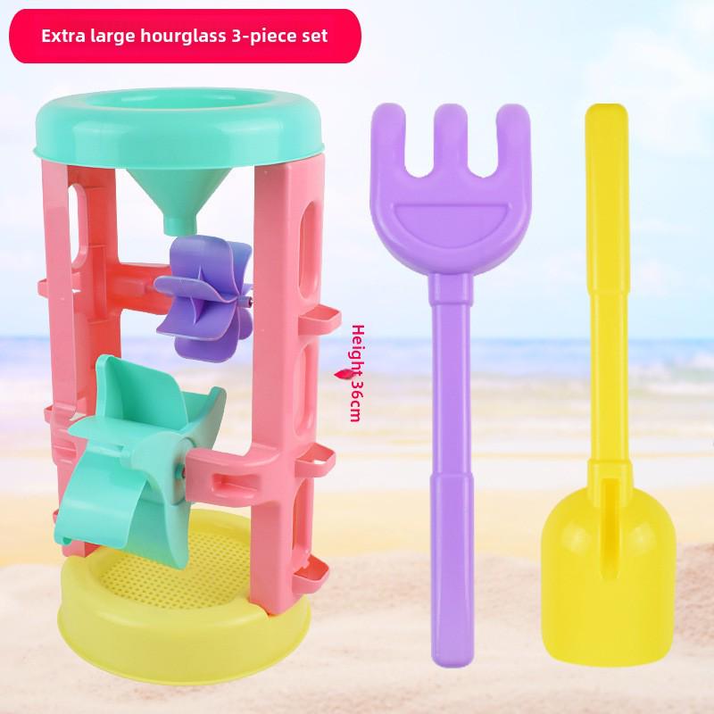 Strandspielzeug-Set für Kinder: Sandwerkzeuge, Sanduhr, Spielzeugauto und Eimer