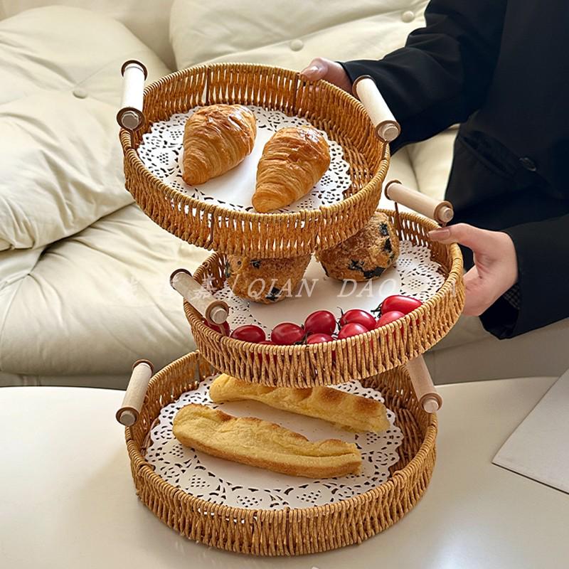 Handgeflochtenes Rattan-Tablett: Brot- und Obstkorb für Snacks und Nachmittagstee