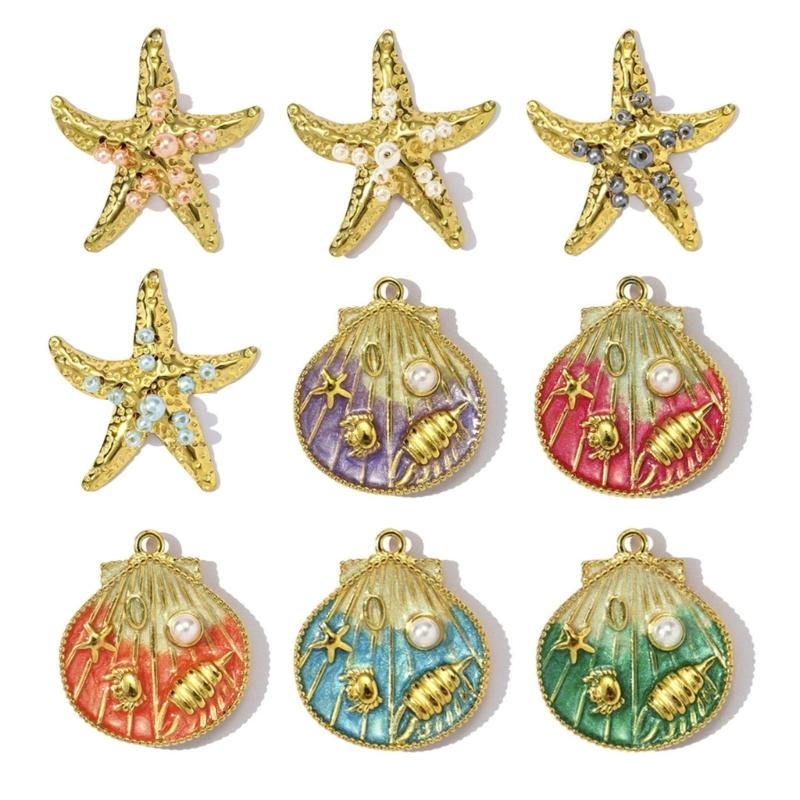 Creative Marine Jewelry Making Set with 3 Seashells Starfish Beads for Handmade Necklace Designs