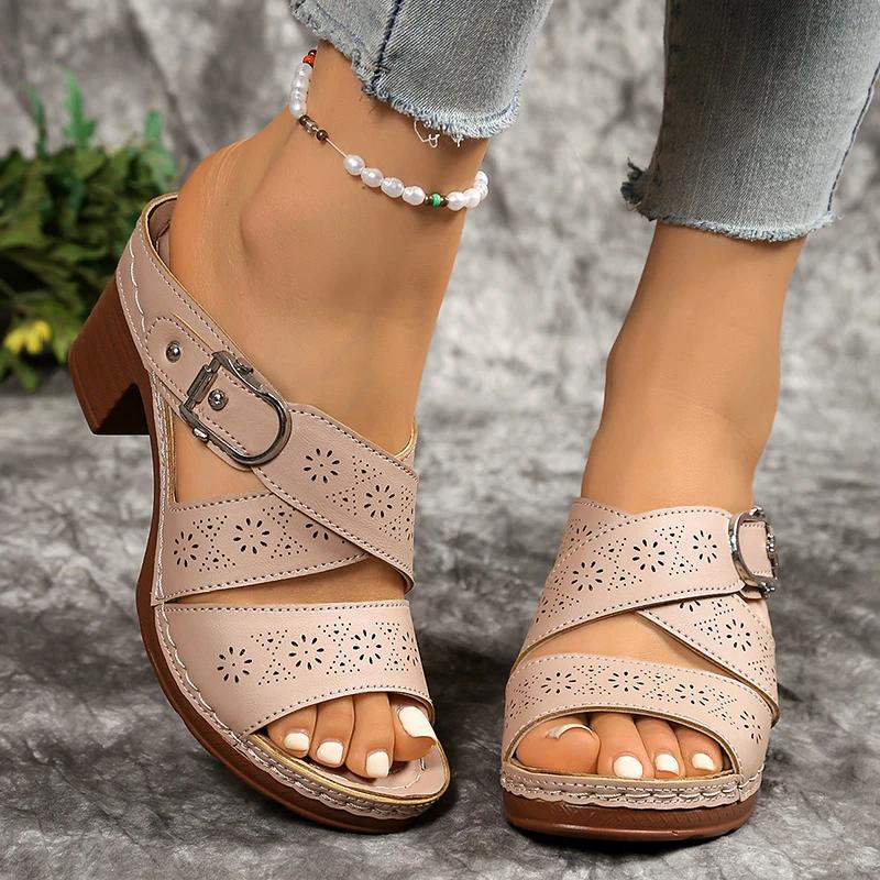 Fashion New Fashion Chunky Heels Sandals for Women Summer 2025 Lightweight High Heel Slippers Woman Comfort Slip On Beach Sandals Mujer