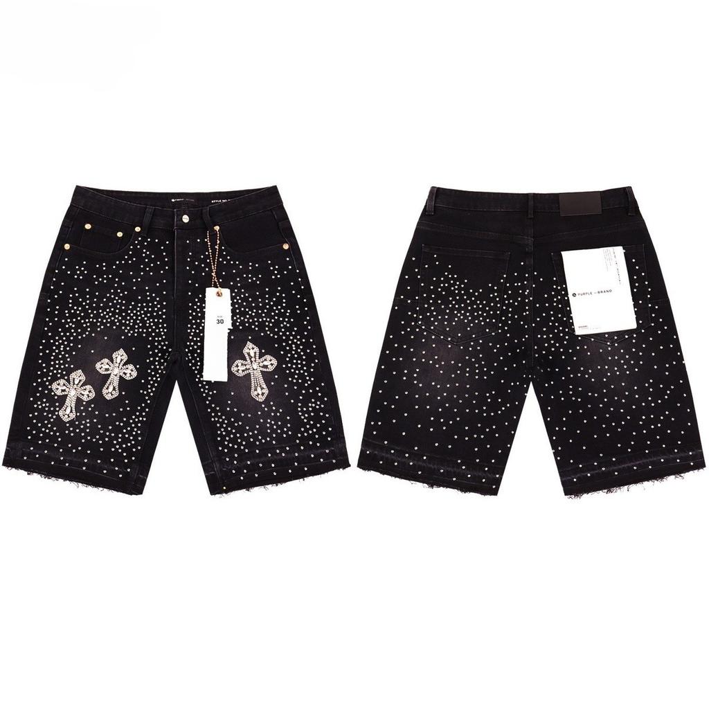 LUXEONDenim Shorts Mens Women with Stunning Rhinestone Sunburst Design High Quality Casual Summer Shorts