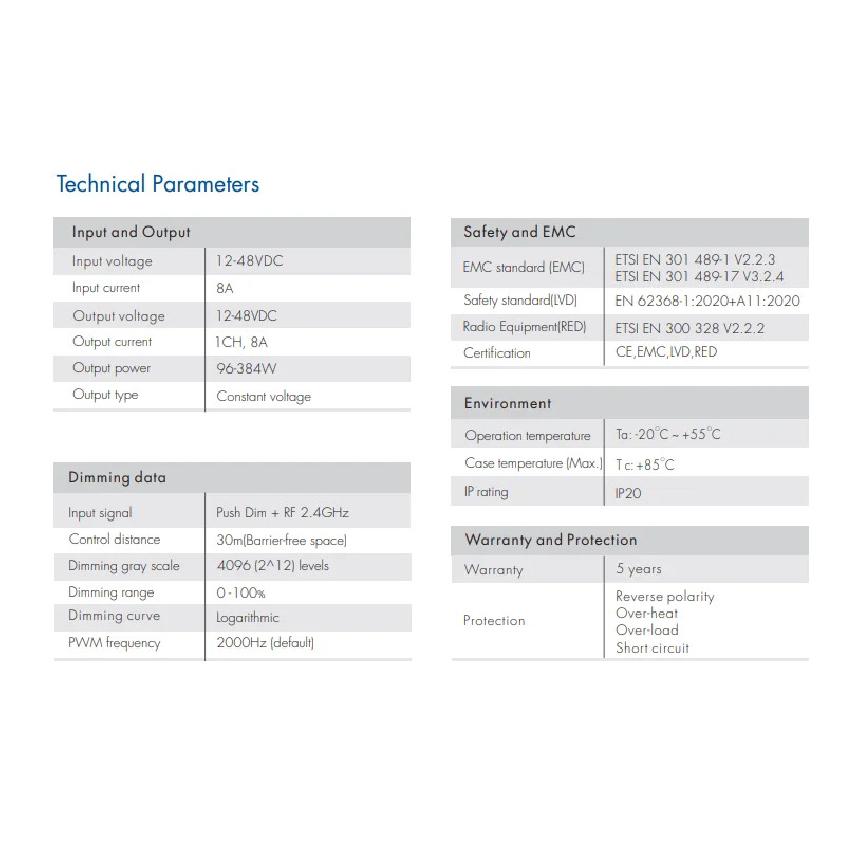 2.4G RF LED CV Dimmer V1-F Bas-Kapat 1 Kanallı*8A DC12-48V Yavaş Giriş Yavaş Çıkış 5 Tür Karartma Hızı Tek Renkli Şerit Işık İçin