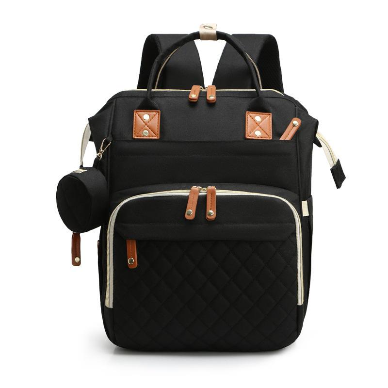 

Сумка для мумии: Рюкзак для детских бутылочек большой вместимости с портативной детской кроваткой, водонепроницаемый и с вышивкой для хранения сосок чёрный