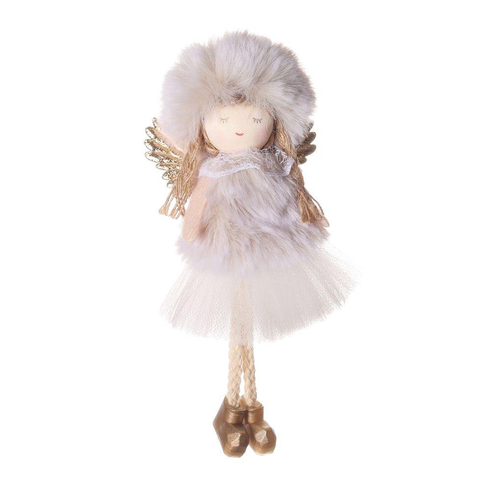 

Handmade Plush Angel Pendant Round Hat Yarn Dress Christmas Tree Decoration Angel Doll Festival белый