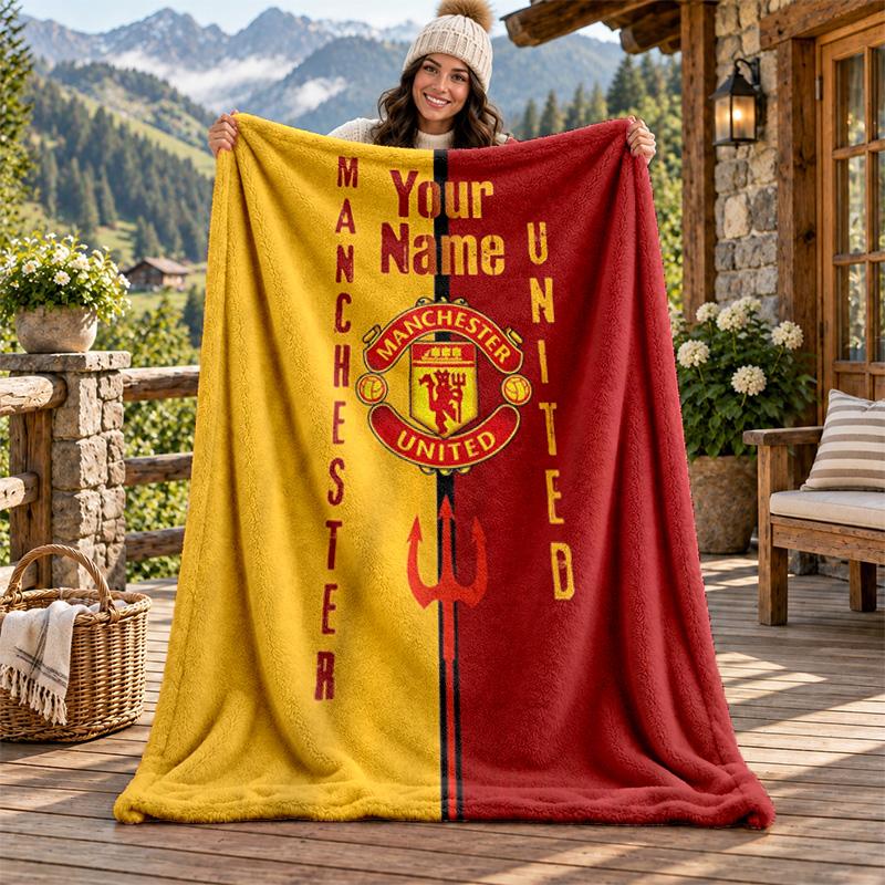 FC Manchester Custom Name Flannel Blanket Personalized Soft Warm Plush Throw Blanket Customized Gift for Family Friends