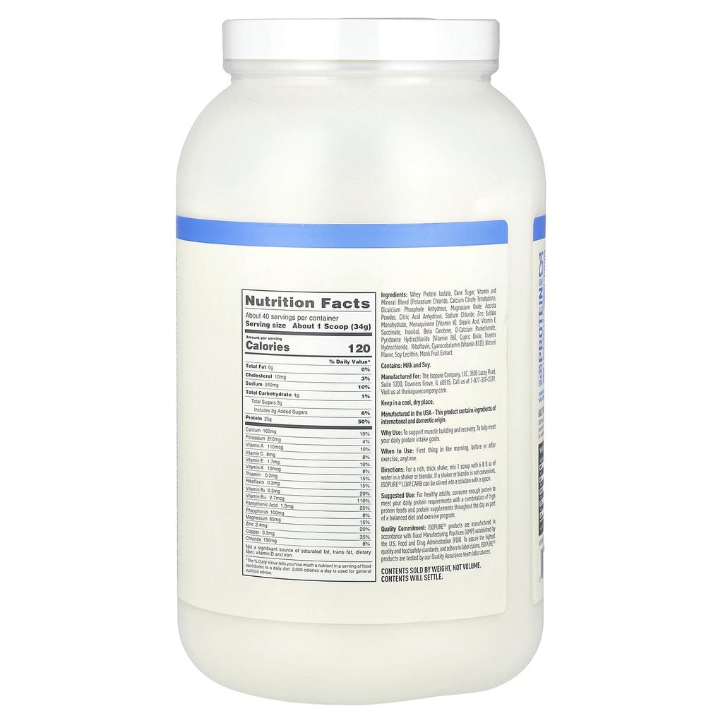 Isopure Low Carb Protein Powder, Vanilla, 3 Lb (1.36 Kg)