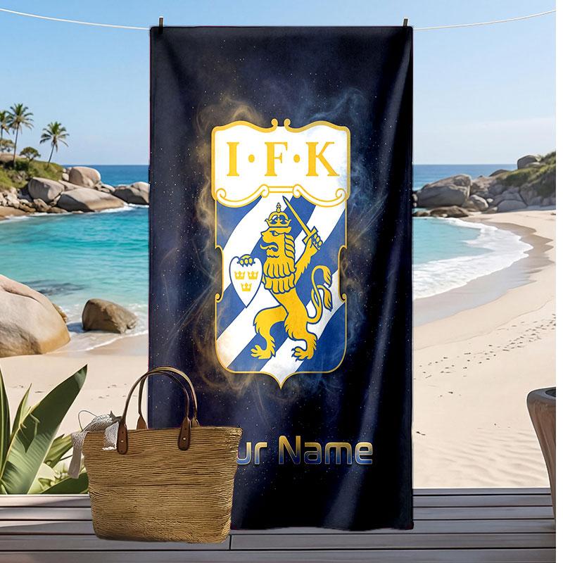 Ifk göteborg Personalisiertes Bedrucktes Strandtuch Fußballlogo Unterstützung Benutzerdefinierter Name Text Saugfähiges Handtuch für Sport Reisen Besonderes Geschenk
